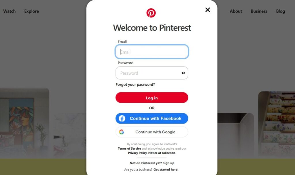 Pinterest log in